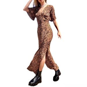 Nasty Gal ‘I Want Slit All’ Leopard Print Flowy Maxi Dress Size XS (US 2) NEW